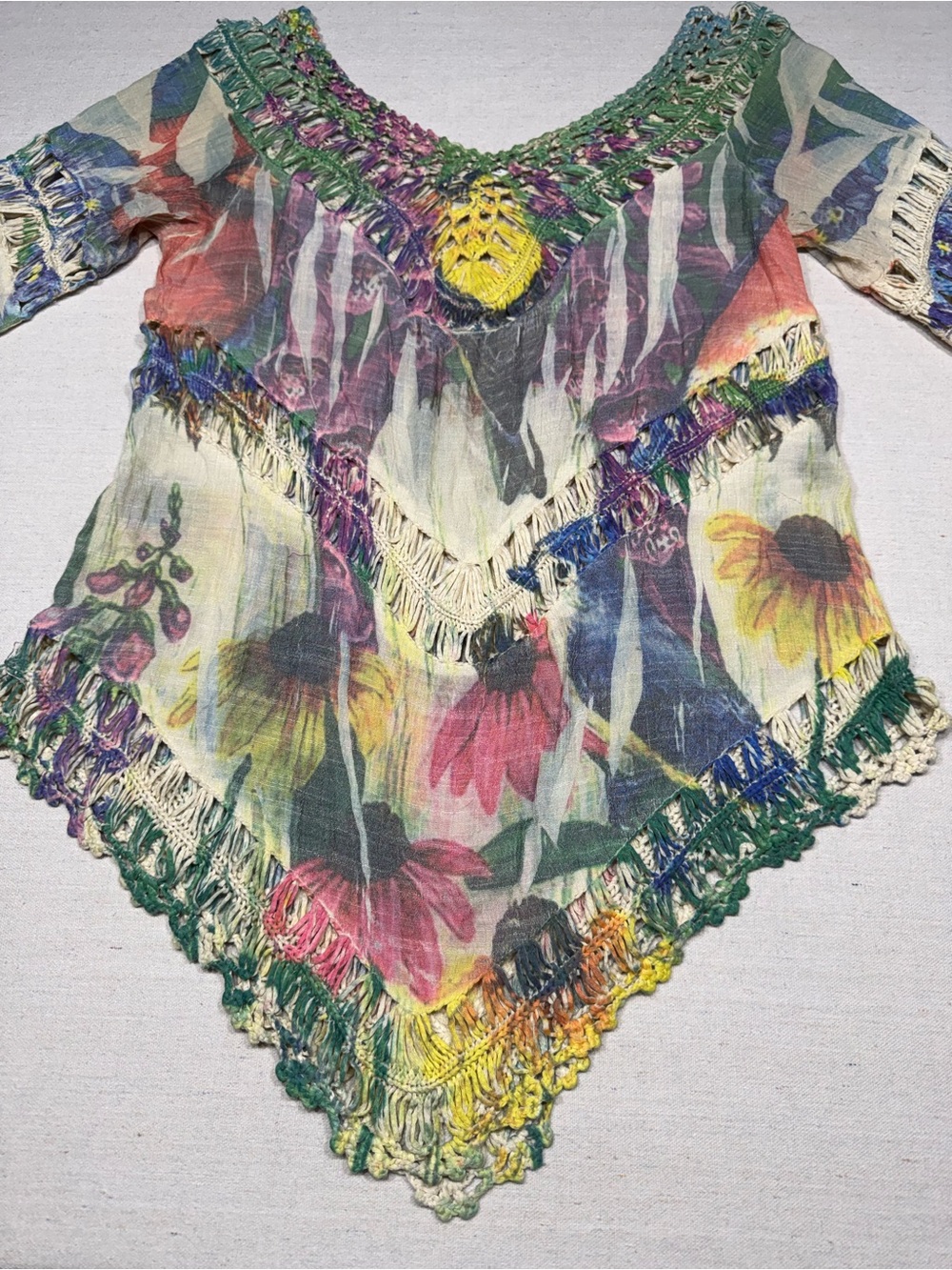 ADORE Multicolor Semi-Sheer Crochet Pullover Top - Size Large - Picture 6 of 15